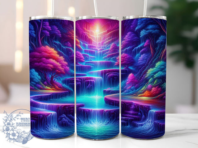 3D Psychedelic Neon Waterfall 20oz Tumbler, 3D Tumbler Wrap, Psychedelic Design, Neon Waterfall Tumbler, 20oz Sublimation, Colorful Tumblers, Unique Drinkware, Artistic Tumbler Design Sublimation ToriDesigns 
