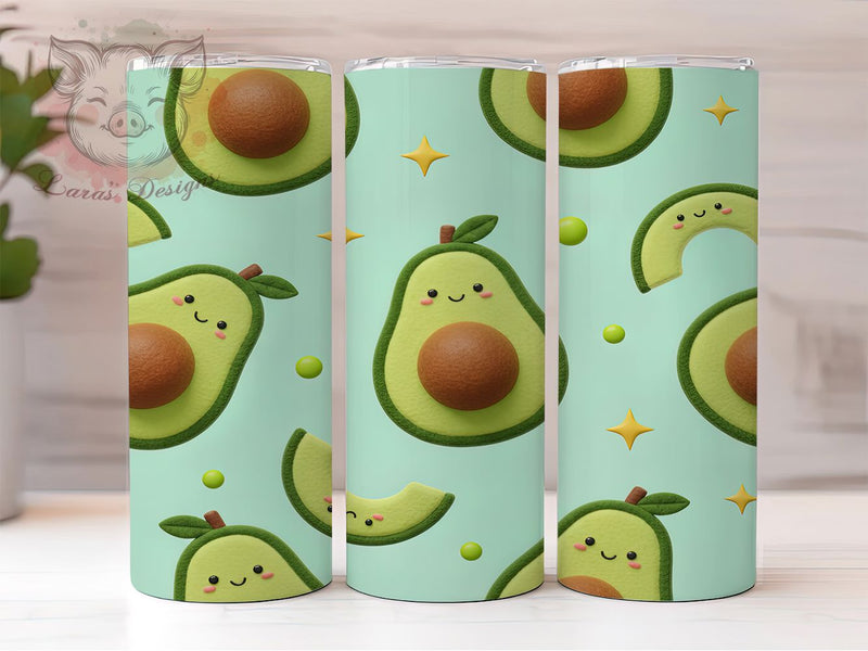 3D Puffy Avocado Tumbler, 3D Puffy Style, Food Theme, Cute Design, Vibrant Colors, 20Oz Tumbler, Sublimation Wrap Sublimation Lara' s Designs 