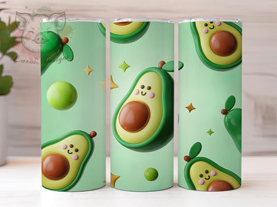 3D Puffy Avocado Tumbler, 3D Puffy Style, Food Theme, Cute Design, Vibrant Colors, 20Oz Tumbler, Sublimation Wrap Sublimation Lara' s Designs 