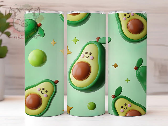 3D Puffy Avocado Tumbler, 3D Puffy Style, Food Theme, Cute Design, Vibrant Colors, 20Oz Tumbler, Sublimation Wrap Sublimation Lara' s Designs 