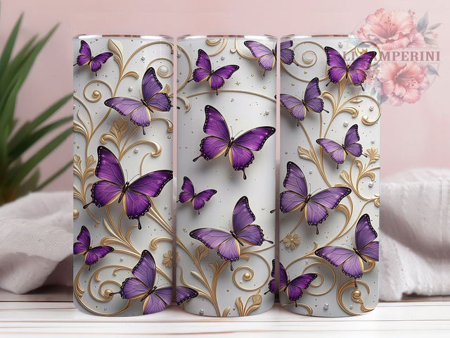 3D Puffy Butterfly Floral Tumbler, 3D Wrap Design, Puffy Nature Pattern, Sublimation Cup, 20oz Skinny Tumbler, Elegant Drinkware, Garden Style Sublimation Li Zamperini 