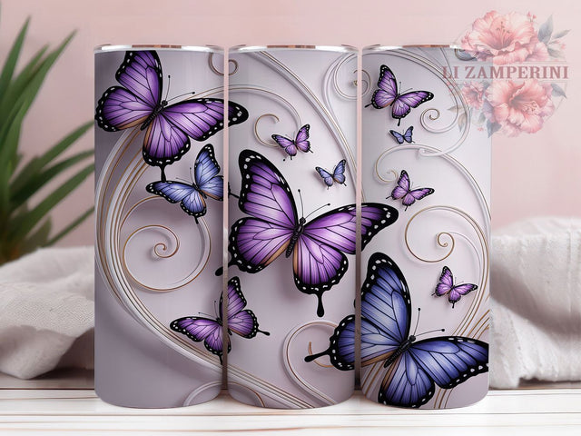 3D Puffy Butterfly Floral Tumbler, 3D Wrap Design, Puffy Nature Pattern, Sublimation Cup, 20oz Skinny Tumbler, Elegant Drinkware, Garden Style Sublimation Li Zamperini 