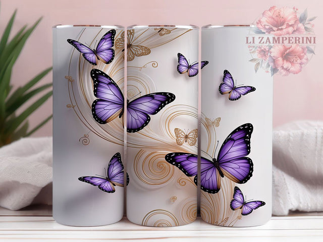 3D Puffy Butterfly Floral Tumbler, 3D Wrap Design, Puffy Nature Pattern, Sublimation Cup, 20oz Skinny Tumbler, Elegant Drinkware, Garden Style Sublimation Li Zamperini 