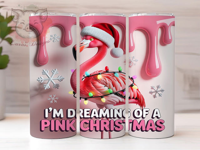 3D Puffy Christmas Flamingo Tumbler, Puff Wrap Design, Holiday Cake Pattern, Sublimation Tumbler, 20oz Skinny Cup, Festive Drinkware, Tropical Christmas Sublimation Lara' s Designs 