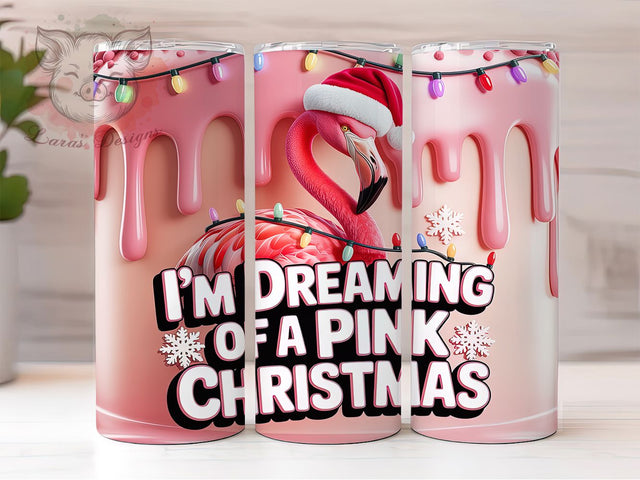 3D Puffy Christmas Flamingo Tumbler, Puff Wrap Design, Holiday Cake Pattern, Sublimation Tumbler, 20oz Skinny Cup, Festive Drinkware, Tropical Christmas Sublimation Lara' s Designs 