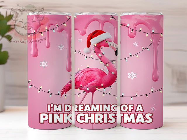 3D Puffy Christmas Flamingo Tumbler, Puff Wrap Design, Holiday Cake Pattern, Sublimation Tumbler, 20oz Skinny Cup, Festive Drinkware, Tropical Christmas Sublimation Lara' s Designs 