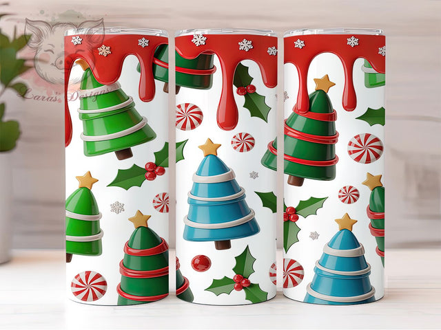 3D Puffy Christmas Tree Cake Tumbler, Puffy Snack Wrap, 3D Holiday Sublimation Design, Inflated Cake Cup, 20Oz Skinny Tumbler Wrap, Festive Treat Mug, Cute Xmas Dessert Design Sublimation Lara' s Designs 
