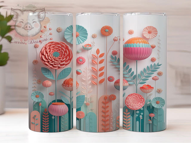 3D Puffy Floral Pattern Tumbler, Inflated Wrap Design, 3D Flower Pattern, Sublimation Tumbler, 20oz Skinny Cup, Seamless Drinkware, Craft Lover Gift Sublimation Lara' s Designs 