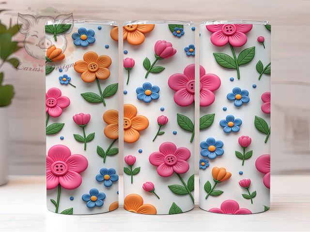 3D Puffy Floral Pattern Tumbler, Inflated Wrap Design, 3D Flower Pattern, Sublimation Tumbler, 20oz Skinny Cup, Seamless Drinkware, Craft Lover Gift Sublimation Lara' s Designs 