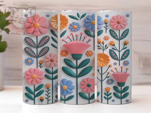 3D Puffy Floral Pattern Tumbler, Inflated Wrap Design, 3D Flower Pattern, Sublimation Tumbler, 20oz Skinny Cup, Seamless Drinkware, Craft Lover Gift Sublimation Lara' s Designs 
