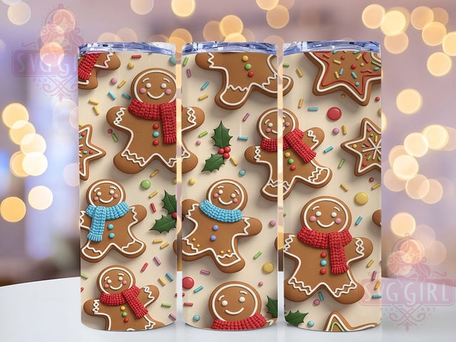 3D Puffy Gingerbread Christmas Tumbler, Puffy Christmas Wrap, Cute Holiday Mug Design, Sublimation Wrap, Festive Drinkware, Sweet Winter Gift, Sparkly Christmas Cup Sublimation SvggirlplusArt 