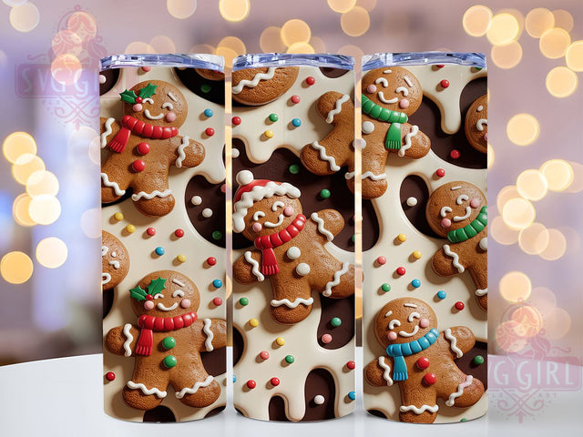 3D Puffy Gingerbread Christmas Tumbler, Puffy Christmas Wrap, Cute Holiday Mug Design, Sublimation Wrap, Festive Drinkware, Sweet Winter Gift, Sparkly Christmas Cup Sublimation SvggirlplusArt 