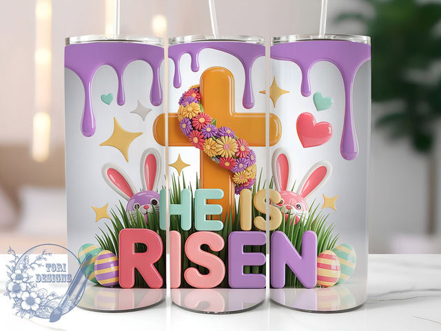 3D Puffy He Is Risen Tumbler, 3D Puffy Tumbler, Inflated Faith Wrap, He is Risen Wrap, Stylish 20oz Wrap, Sublimation Design, Inspirational Christian Tumbler Sublimation ToriDesigns 