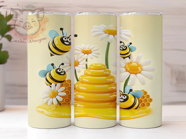 3D Puffy Honey Bee Tumbler, Bee Wrap Design, 3D Insect Pattern, Sublimation Cup, 20oz Skinny Tumbler, Nature Drinkware, Puffy Style Sublimation Lara' s Designs 