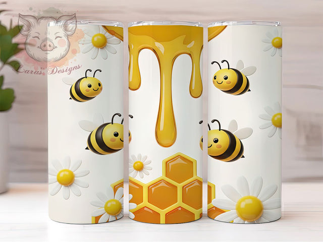 3D Puffy Honey Bee Tumbler, Bee Wrap Design, 3D Insect Pattern, Sublimation Cup, 20oz Skinny Tumbler, Nature Drinkware, Puffy Style Sublimation Lara' s Designs 