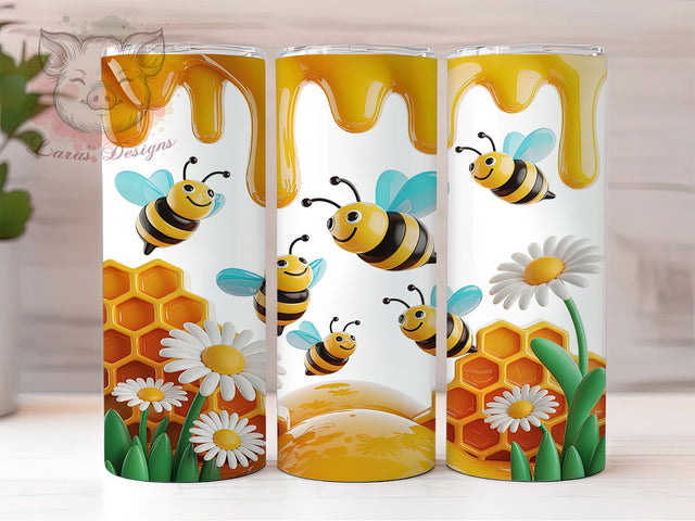 3D Puffy Honey Bee Tumbler, Bee Wrap Design, 3D Insect Pattern, Sublimation Cup, 20oz Skinny Tumbler, Nature Drinkware, Puffy Style Sublimation Lara' s Designs 