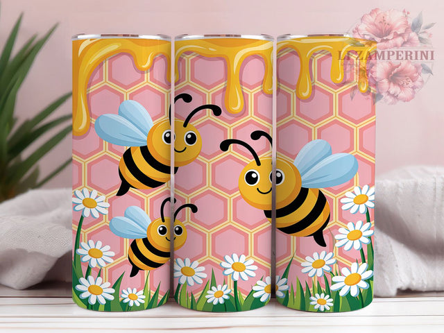 3D Puffy Honey Bee Tumbler, Inflated 3D Wrap, Summer Nature Pattern, Sublimation Cup, 20oz Skinny Tumbler, Garden Drinkware, Honeybee Style Sublimation Li Zamperini 