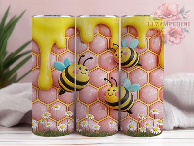 3D Puffy Honey Bee Tumbler, Inflated 3D Wrap, Summer Nature Pattern, Sublimation Cup, 20oz Skinny Tumbler, Garden Drinkware, Honeybee Style Sublimation Li Zamperini 
