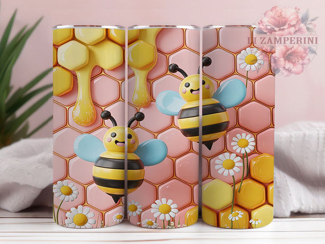 3D Puffy Honey Bee Tumbler, Inflated 3D Wrap, Summer Nature Pattern, Sublimation Cup, 20oz Skinny Tumbler, Garden Drinkware, Honeybee Style Sublimation Li Zamperini 