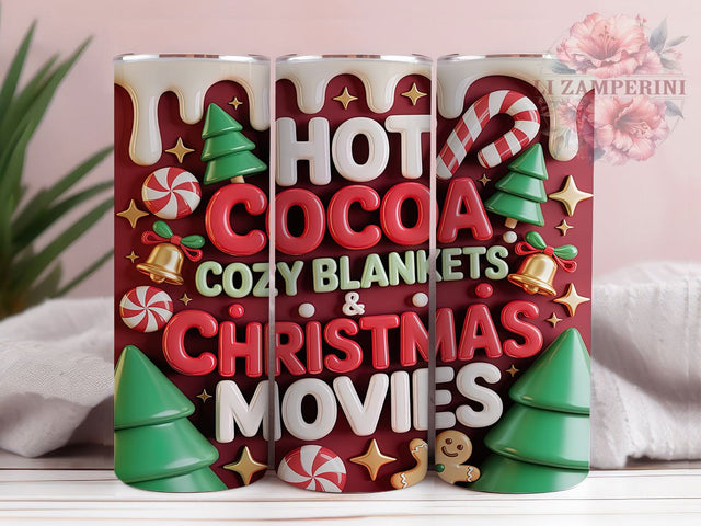 3D Puffy Hot Chocolate Tumbler, Inflated Puff Design, 3D Holiday Pattern, Sublimation Tumbler, 20oz Skinny Cup, Festive Drinkware, Christmas Cozy Sublimation Li Zamperini 