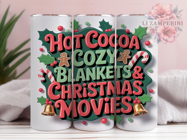 3D Puffy Hot Chocolate Tumbler, Inflated Puff Design, 3D Holiday Pattern, Sublimation Tumbler, 20oz Skinny Cup, Festive Drinkware, Christmas Cozy Sublimation Li Zamperini 