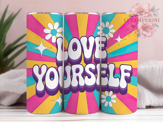 3D Puffy Love Yourself Tumbler, 3D Inflated Wrap, Self Love Cup, Positive Sublimation Design, Valentine Gift Tumbler, Puffy Hearts Wrap, Adorable Motivational Cup Sublimation Li Zamperini 