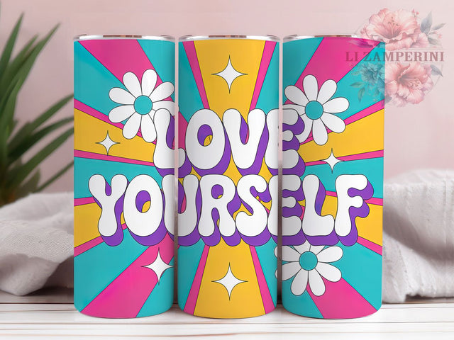 3D Puffy Love Yourself Tumbler, 3D Inflated Wrap, Self Love Cup, Positive Sublimation Design, Valentine Gift Tumbler, Puffy Hearts Wrap, Adorable Motivational Cup Sublimation Li Zamperini 