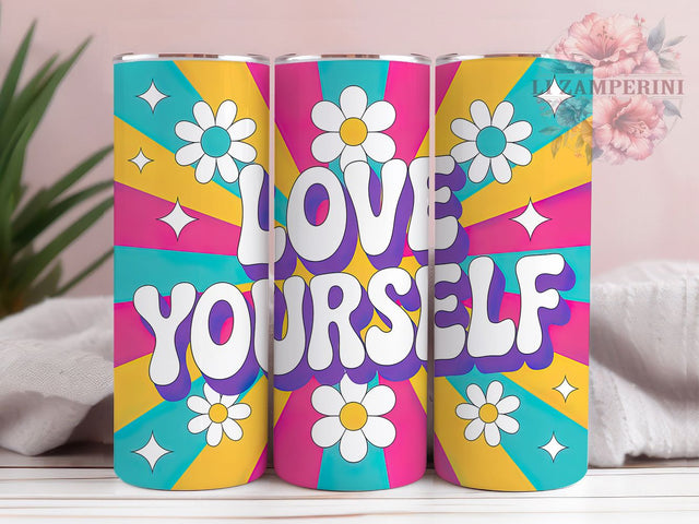 3D Puffy Love Yourself Tumbler, 3D Inflated Wrap, Self Love Cup, Positive Sublimation Design, Valentine Gift Tumbler, Puffy Hearts Wrap, Adorable Motivational Cup Sublimation Li Zamperini 