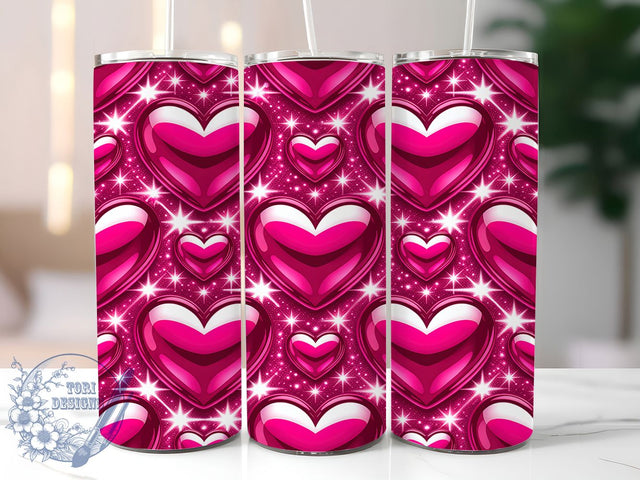 3D Puffy Metallic Heart Tumbler, Puffy Metallic Pattern, Inflated Valentine Hearts Design, 20Oz Sublimation Wrap, Shiny Romantic Art, Seamless Heart Texture, Tumbler Sublimatio Sublimation ToriDesigns 