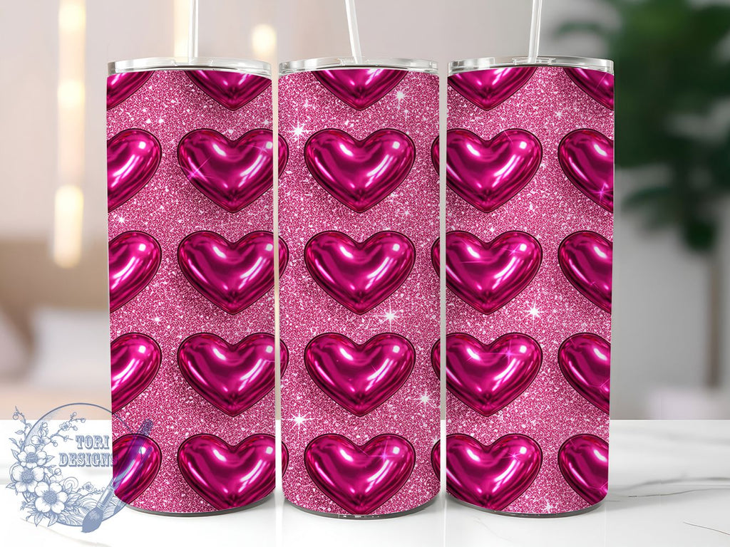 3D Puffy Metallic Heart Tumbler, Puffy Metallic Pattern, Inflated ...