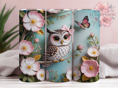 3D Puffy Owl Tumbler, Cute Owl Wrap, 3D Bird Design, Sublimation Tumbler, 20oz Skinny Cup, Nature Drinkware, Whimsical Pattern Sublimation Li Zamperini 