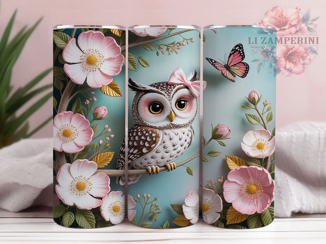 3D Puffy Owl Tumbler, Cute Owl Wrap, 3D Bird Design, Sublimation Tumbler, 20oz Skinny Cup, Nature Drinkware, Whimsical Pattern Sublimation Li Zamperini 