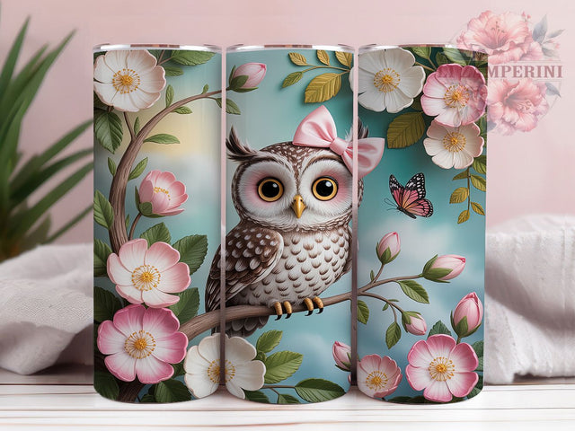 3D Puffy Owl Tumbler, Cute Owl Wrap, 3D Bird Design, Sublimation Tumbler, 20oz Skinny Cup, Nature Drinkware, Whimsical Pattern Sublimation Li Zamperini 