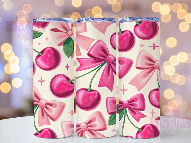 3D Puffy Pink Coquette Bow Tumbler, Pink Glitter Bows, 3D Cherry Bow Design, 20Oz Sublimation Wrap, Puffy Bow Texture, Coquette Pink Pattern, Tumbler Sublimation Sublimation SvggirlplusArt 