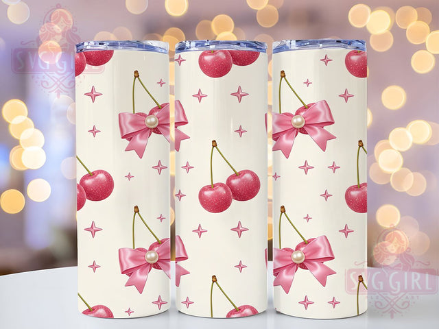 3D Puffy Pink Coquette Bow Tumbler, Pink Glitter Bows, 3D Cherry Bow Design, 20Oz Sublimation Wrap, Puffy Bow Texture, Coquette Pink Pattern, Tumbler Sublimation Sublimation SvggirlplusArt 