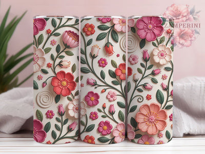 3D Puffy Pink Floral Tumbler, Pink Flowers Tumbler, Whimsical Flower Wrap, Elegant Puffy Wrap, Vibrant Floral Wrap, Sublimation Design, Trendy Gift Idea Sublimation Li Zamperini 