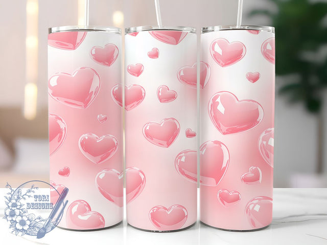 3D Puffy Pink Hearts Tumbler, 3D Valentine Pattern, Pink Love Design, 20Oz Sublimation Wrap, Romantic Heart Art, Seamless Valentine Texture, Tumbler Sublimation Sublimation ToriDesigns 