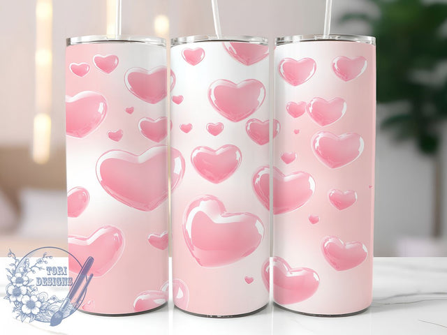 3D Puffy Pink Hearts Tumbler, 3D Valentine Pattern, Pink Love Design, 20Oz Sublimation Wrap, Romantic Heart Art, Seamless Valentine Texture, Tumbler Sublimation Sublimation ToriDesigns 