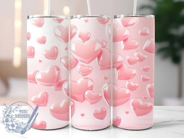 3D Puffy Pink Hearts Tumbler, 3D Valentine Pattern, Pink Love Design, 20Oz Sublimation Wrap, Romantic Heart Art, Seamless Valentine Texture, Tumbler Sublimation Sublimation ToriDesigns 