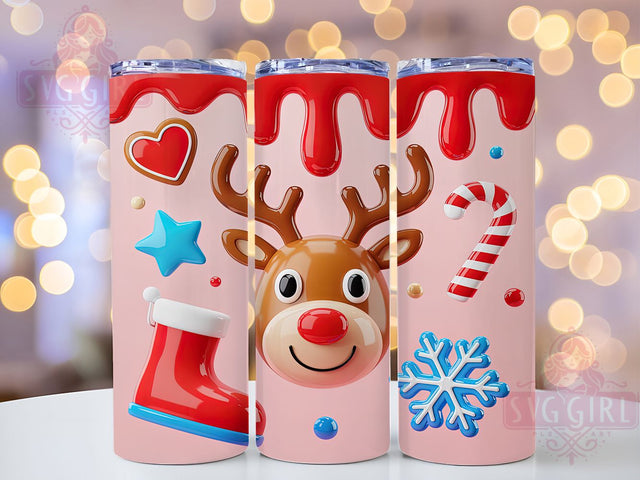 3D Puffy Pink Reindeer Tumbler, Pink Christmas Wrap, Cute Holiday Mug Design, Sublimation Wrap, Festive Drinkware, Adorable Winter Gift, Sparkly Christmas Cup Sublimation SvggirlplusArt 
