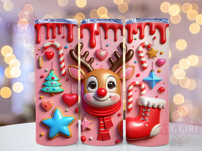 3D Puffy Pink Reindeer Tumbler, Pink Christmas Wrap, Cute Holiday Mug Design, Sublimation Wrap, Festive Drinkware, Adorable Winter Gift, Sparkly Christmas Cup Sublimation SvggirlplusArt 