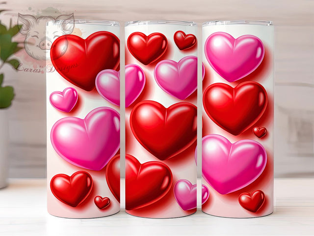 3D Puffy Pink Valentine Hearts Tumbler, Inflated Valentine Wrap, Cute Heart Cup, Romantic Sublimation Design, Valentine Gift Tumbler, Puffy Pink Hearts Wrap, Adorable Love Cup Sublimation Lara' s Designs 