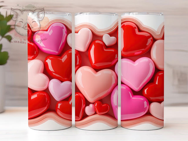 3D Puffy Pink Valentine Hearts Tumbler, Inflated Valentine Wrap, Cute Heart Cup, Romantic Sublimation Design, Valentine Gift Tumbler, Puffy Pink Hearts Wrap, Adorable Love Cup Sublimation Lara' s Designs 