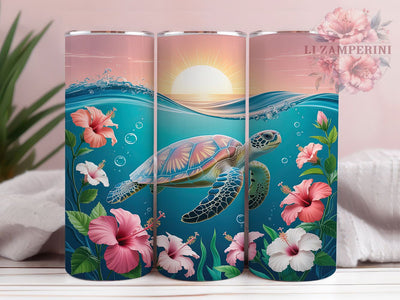 3D Puffy Sea Turtle Tumbler, Inflated Puffy Wrap, 3D Summer Design, Sublimation Cup, 20oz Skinny Tumbler, Ocean Drinkware, Tropical Pattern Sublimation Li Zamperini 