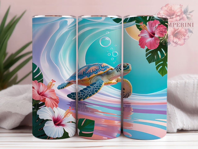 3D Puffy Sea Turtle Tumbler, Inflated Puffy Wrap, 3D Summer Design, Sublimation Cup, 20oz Skinny Tumbler, Ocean Drinkware, Tropical Pattern Sublimation Li Zamperini 