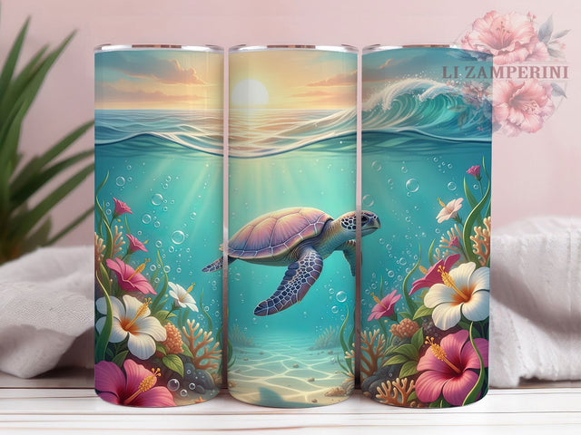 3D Puffy Sea Turtle Tumbler, Inflated Puffy Wrap, 3D Summer Design, Sublimation Cup, 20oz Skinny Tumbler, Ocean Drinkware, Tropical Pattern Sublimation Li Zamperini 
