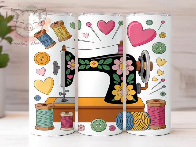3D Puffy Sewing Machine Tumbler, Puffy Wrap Design, Inflated 3D Style, Sublimation Tumbler, 20oz Skinny Cup, Craft Lover Gift, Seamstress Pattern Sublimation Lara' s Designs 