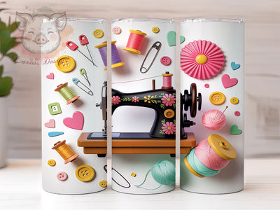 3D Puffy Sewing Machine Tumbler, Puffy Wrap Design, Inflated 3D Style, Sublimation Tumbler, 20oz Skinny Cup, Craft Lover Gift, Seamstress Pattern Sublimation Lara' s Designs 