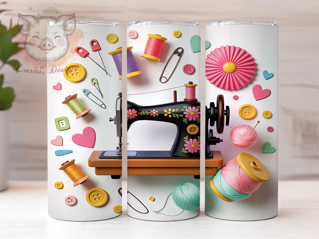 3D Puffy Sewing Machine Tumbler, Puffy Wrap Design, Inflated 3D Style, Sublimation Tumbler, 20oz Skinny Cup, Craft Lover Gift, Seamstress Pattern Sublimation Lara' s Designs 