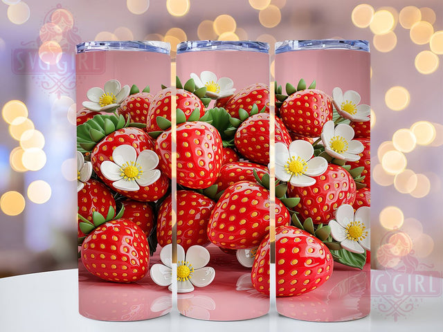 3D Puffy Strawberry Tumbler, Cute Fruit Wrap, Sweet Mug Design, Sublimation Wrap, Fun Drinkware, Adorable Gift Idea, Sparkly Strawberry Cup Sublimation SvggirlplusArt 